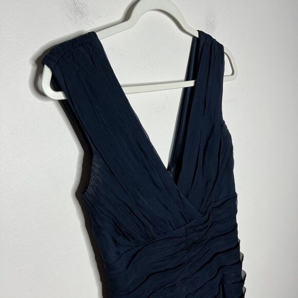 Tadashi Collection Silk Dress Womens Size 6 Navy Blue V Neck Wedding Guest - Picture 14 of 15